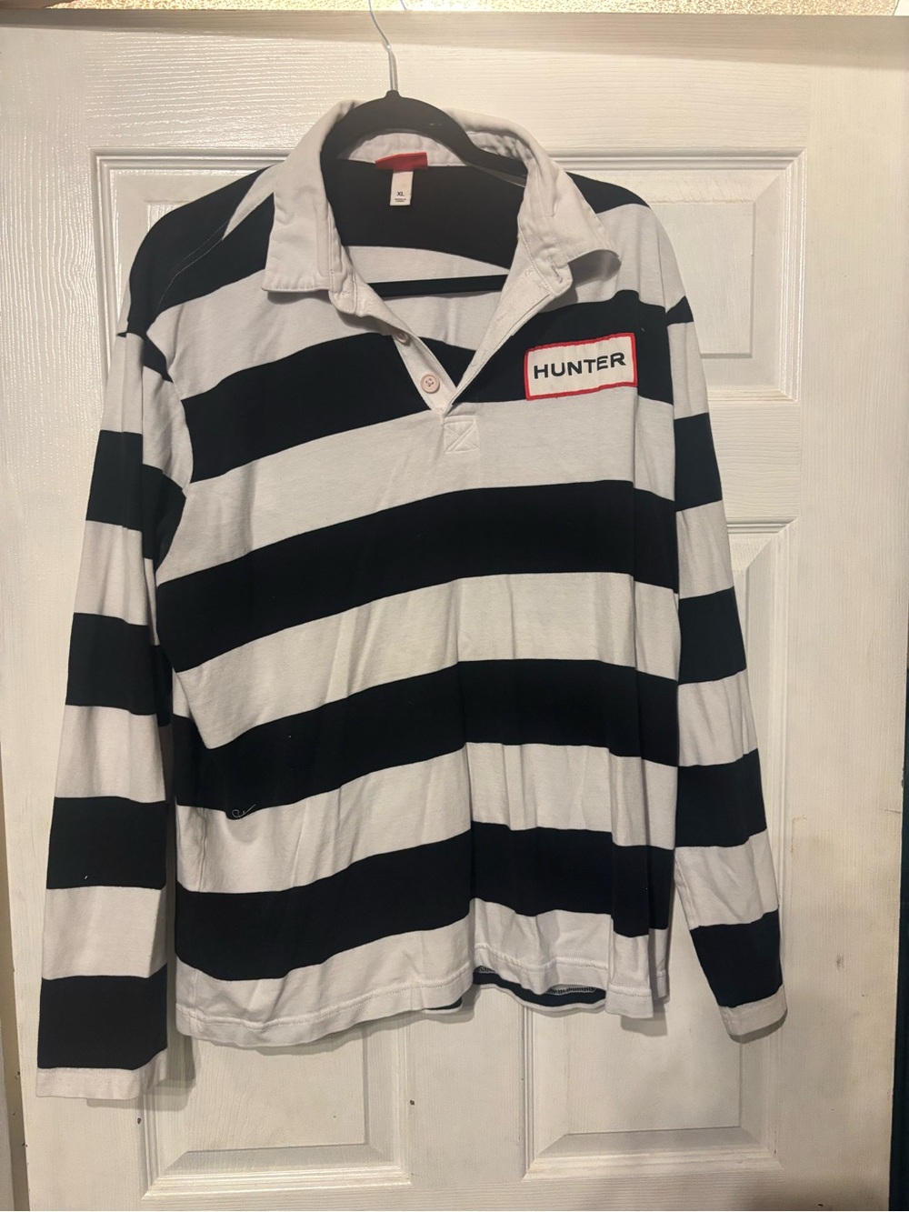 Hunter Black and White Striped Long Sleeve Rugby Shirt